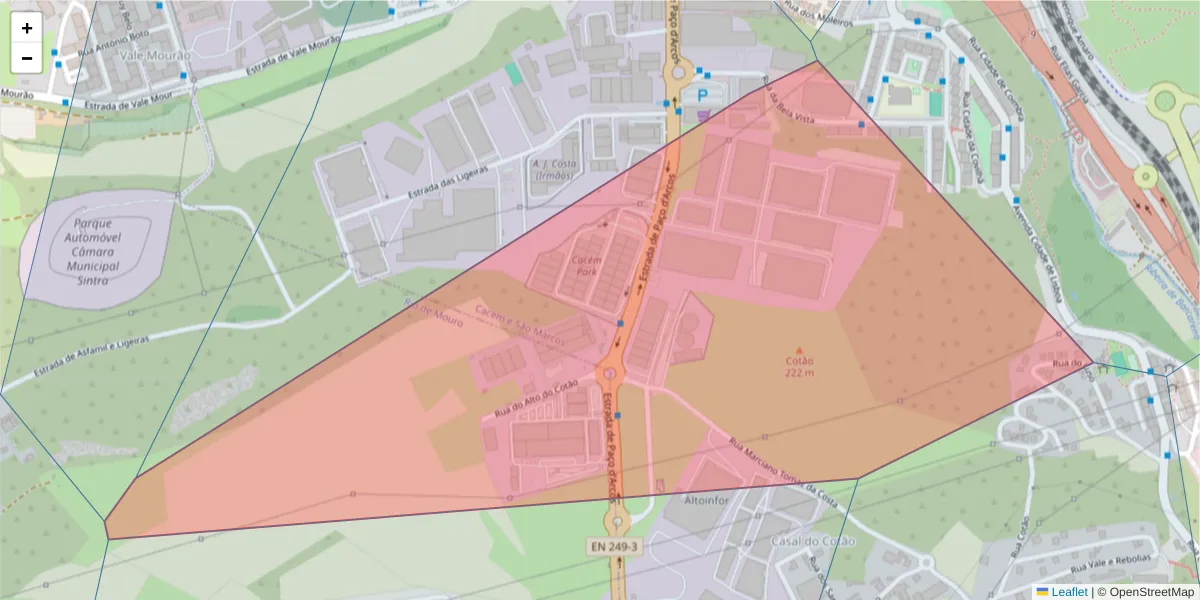 Mapa detalhado do código postal 2735-238 com limites, códigos postais vizinhos e agências dos correios