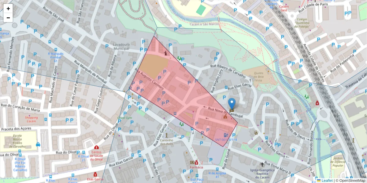 Mapa detalhado do código postal 2735-302 com limites, códigos postais vizinhos e agências dos correios