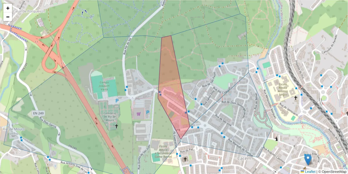 Mapa detalhado do código postal 2735-312 com limites, códigos postais vizinhos e agências dos correios