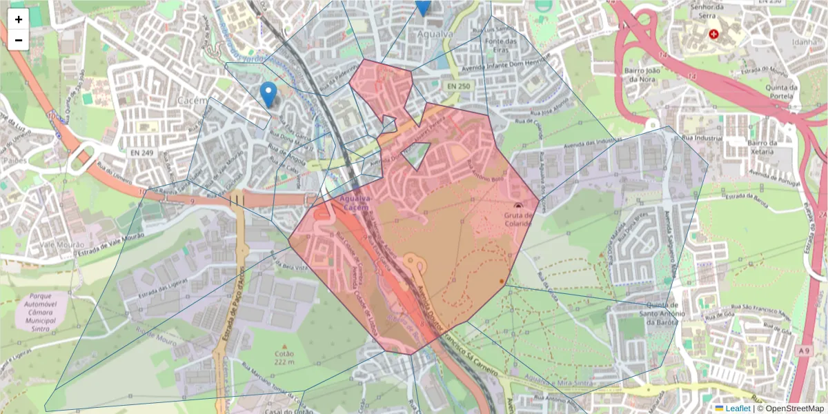 Mapa detalhado do código postal 2735-435 com limites, códigos postais vizinhos e agências dos correios
