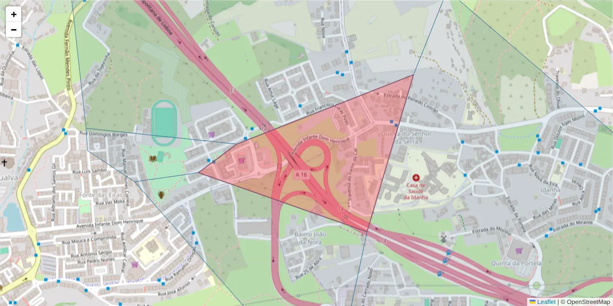 Mapa detalhado do código postal 2735-581 com limites, códigos postais vizinhos e agências dos correios