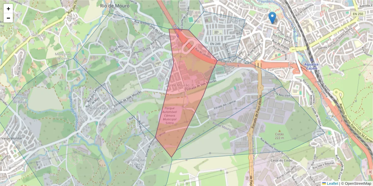 Mapa detalhado do código postal 2735-604 com limites, códigos postais vizinhos e agências dos correios