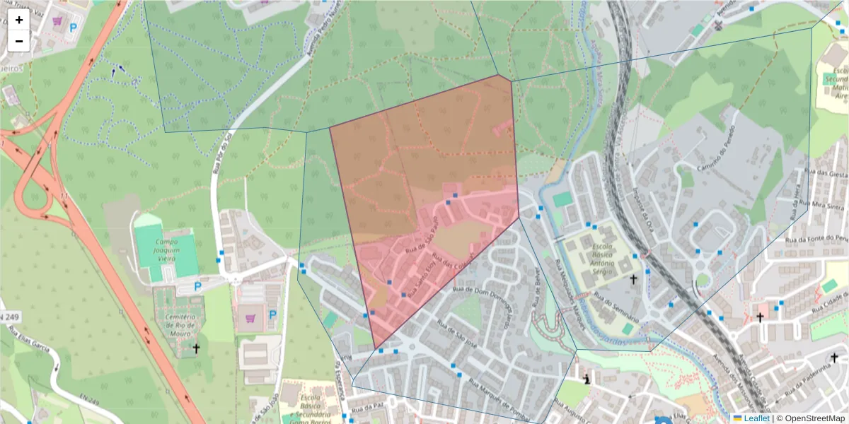 Mapa detalhado do código postal 2735-612 com limites, códigos postais vizinhos e agências dos correios