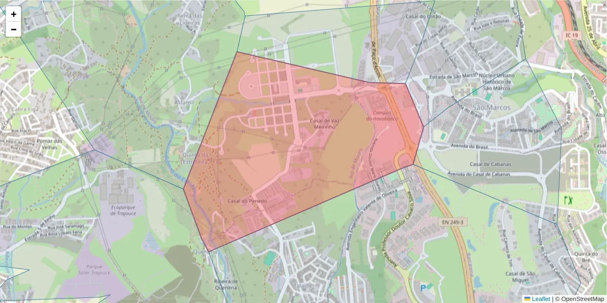 Mapa detalhado do código postal 2740-119 com limites, códigos postais vizinhos e agências dos correios