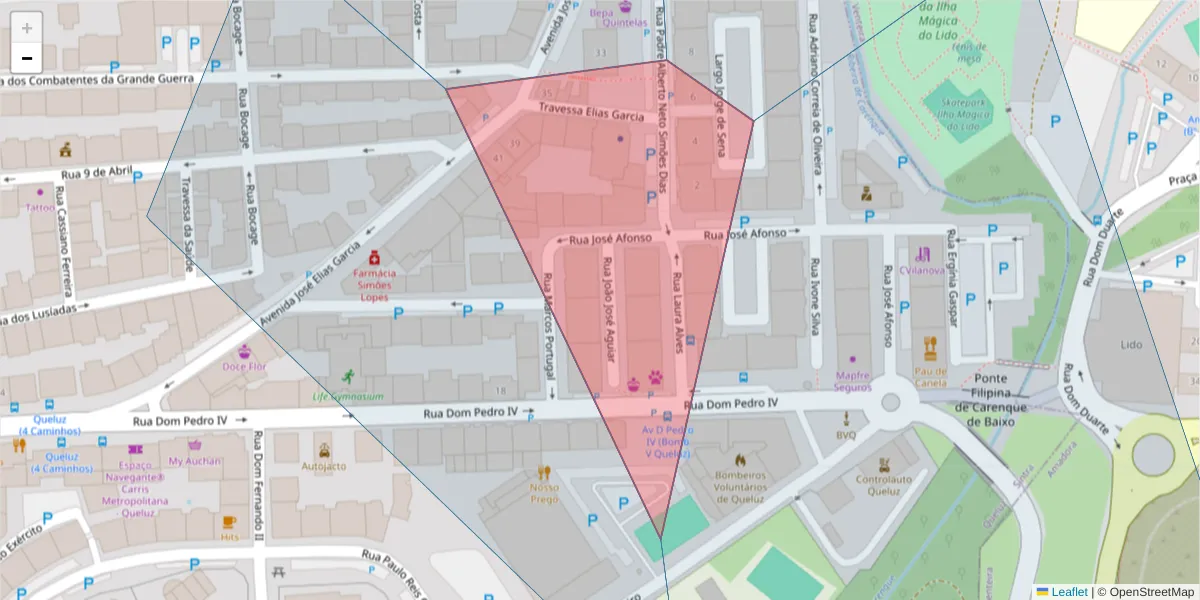 Mapa detalhado do código postal 2745-059 com limites, códigos postais vizinhos e agências dos correios