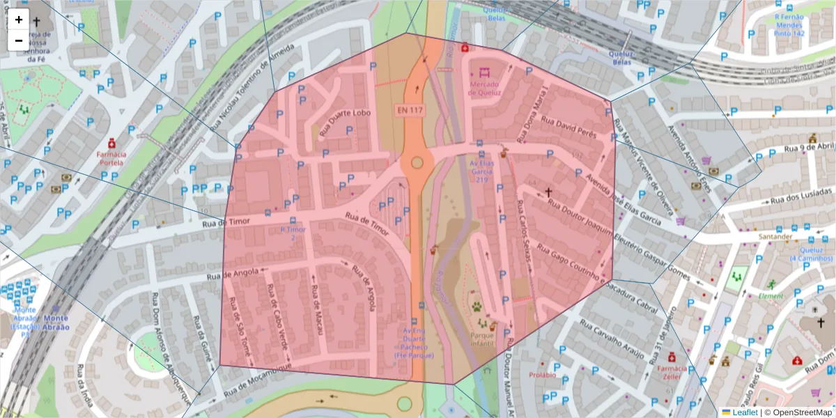 Mapa detalhado do código postal 2745-133 com limites, códigos postais vizinhos e agências dos correios