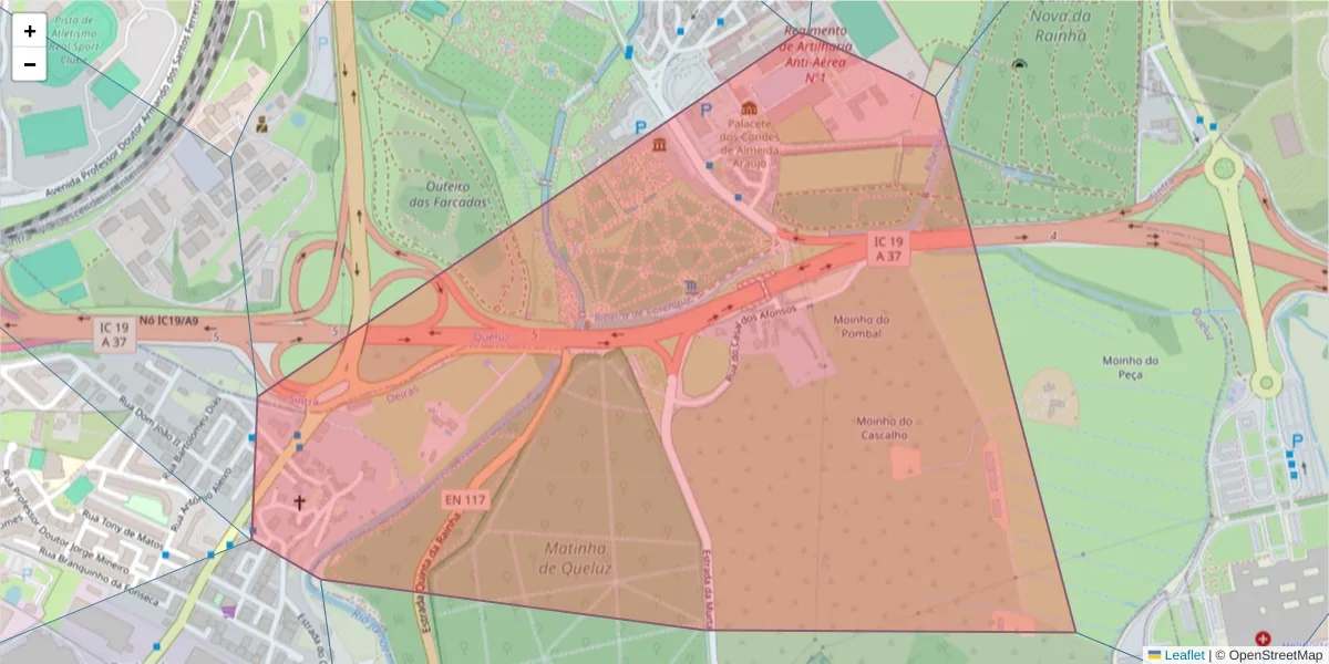 Mapa detalhado do código postal 2745-191 com limites, códigos postais vizinhos e agências dos correios