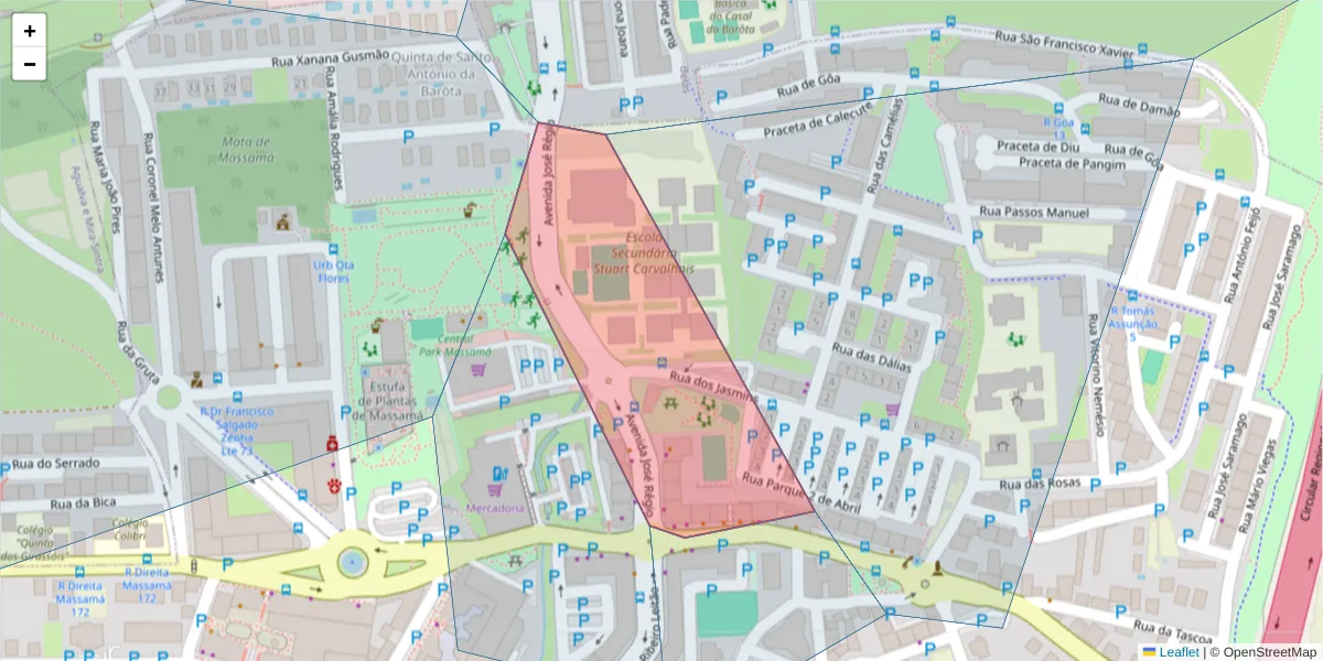 Mapa detalhado do código postal 2745-751 com limites, códigos postais vizinhos e agências dos correios