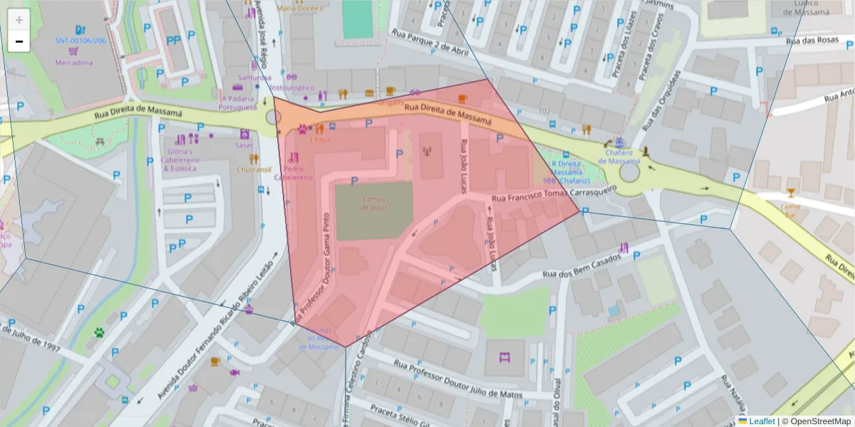 Mapa detalhado do código postal 2745-755 com limites, códigos postais vizinhos e agências dos correios