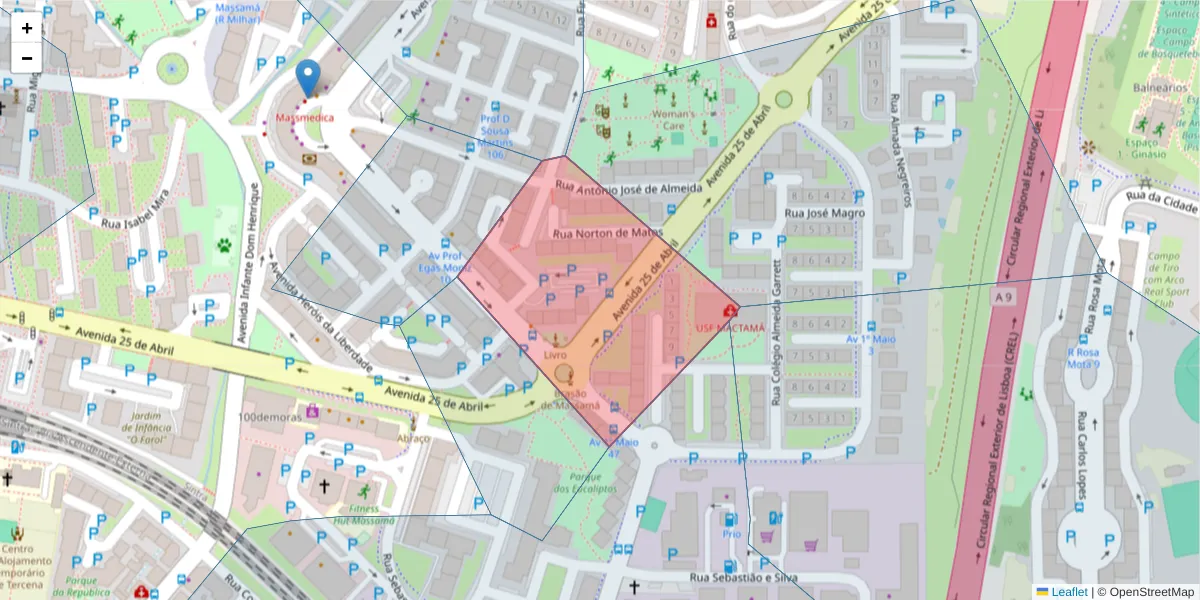 Mapa detalhado do código postal 2745-788 com limites, códigos postais vizinhos e agências dos correios
