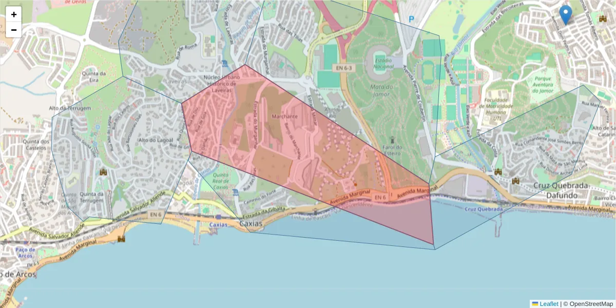 Mapa detalhado do código postal 2760-059 com limites, códigos postais vizinhos e agências dos correios