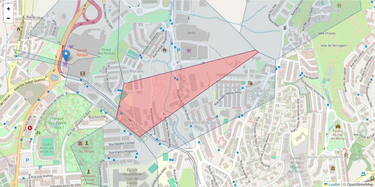 Mapa detalhado do código postal 2770-129 com limites, códigos postais vizinhos e agências dos correios