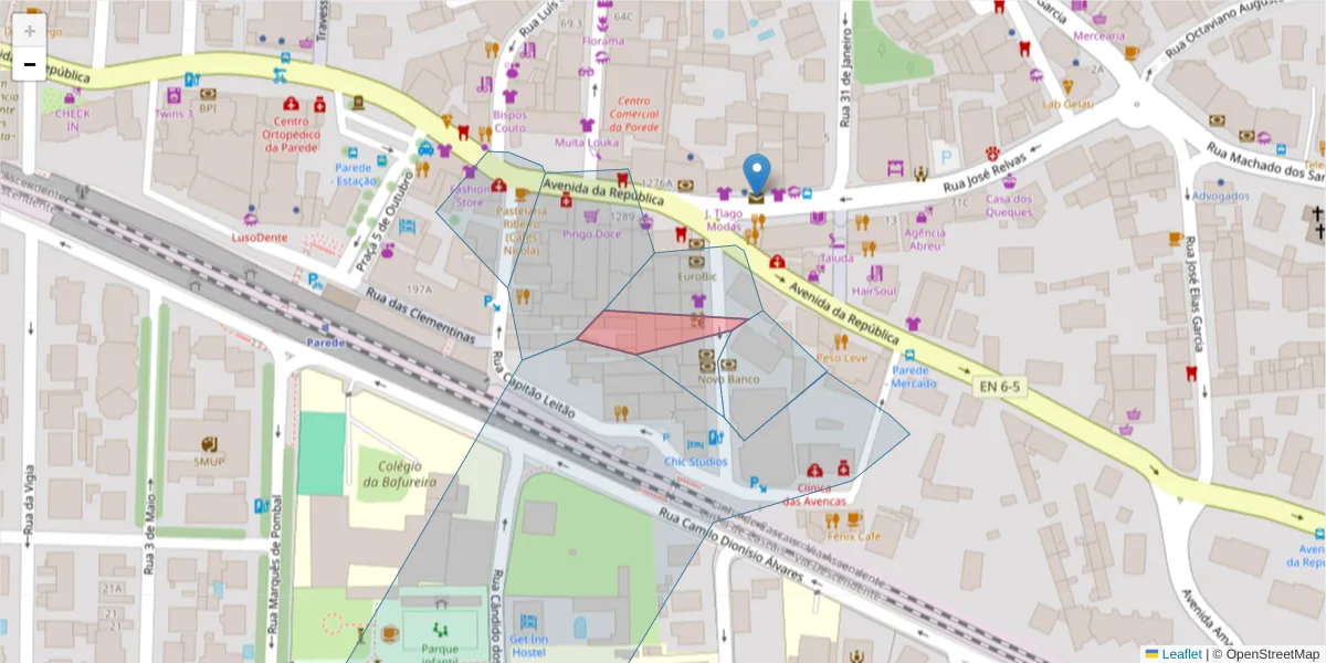Mapa detalhado do código postal 2775-003 com limites, códigos postais vizinhos e agências dos correios