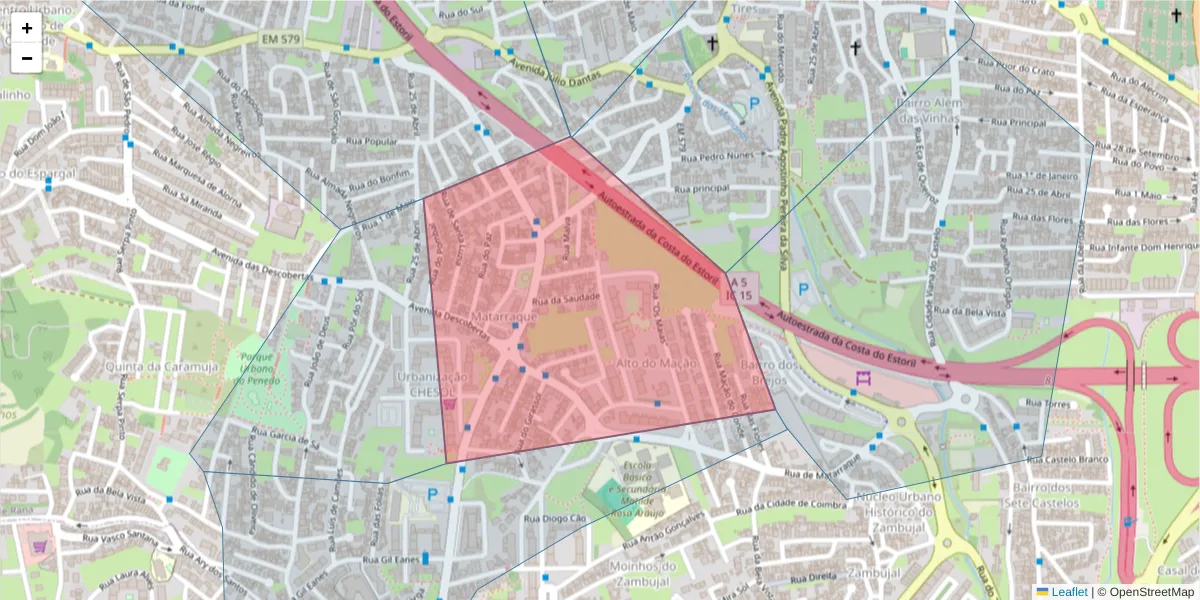 Mapa detalhado do código postal 2775-366 com limites, códigos postais vizinhos e agências dos correios