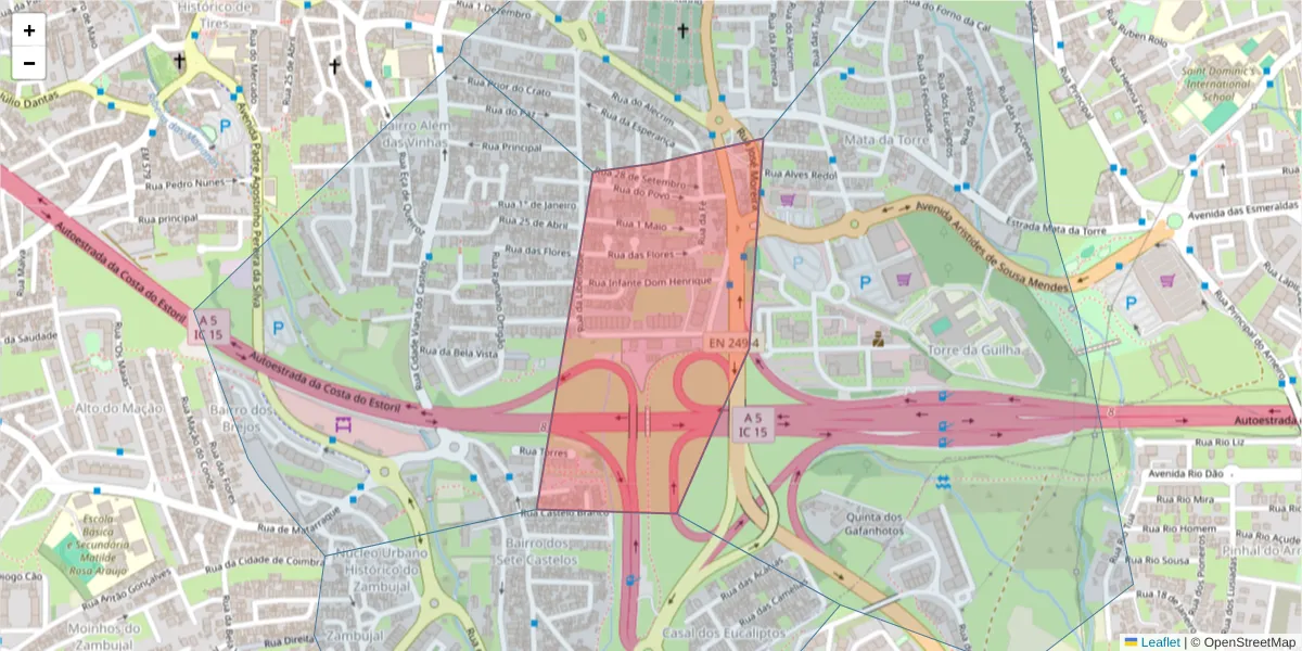 Mapa detalhado do código postal 2785-063 com limites, códigos postais vizinhos e agências dos correios