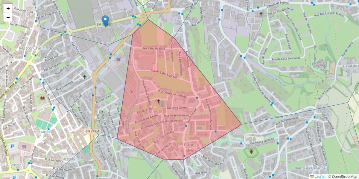 Mapa detalhado do código postal 2785-190 com limites, códigos postais vizinhos e agências dos correios