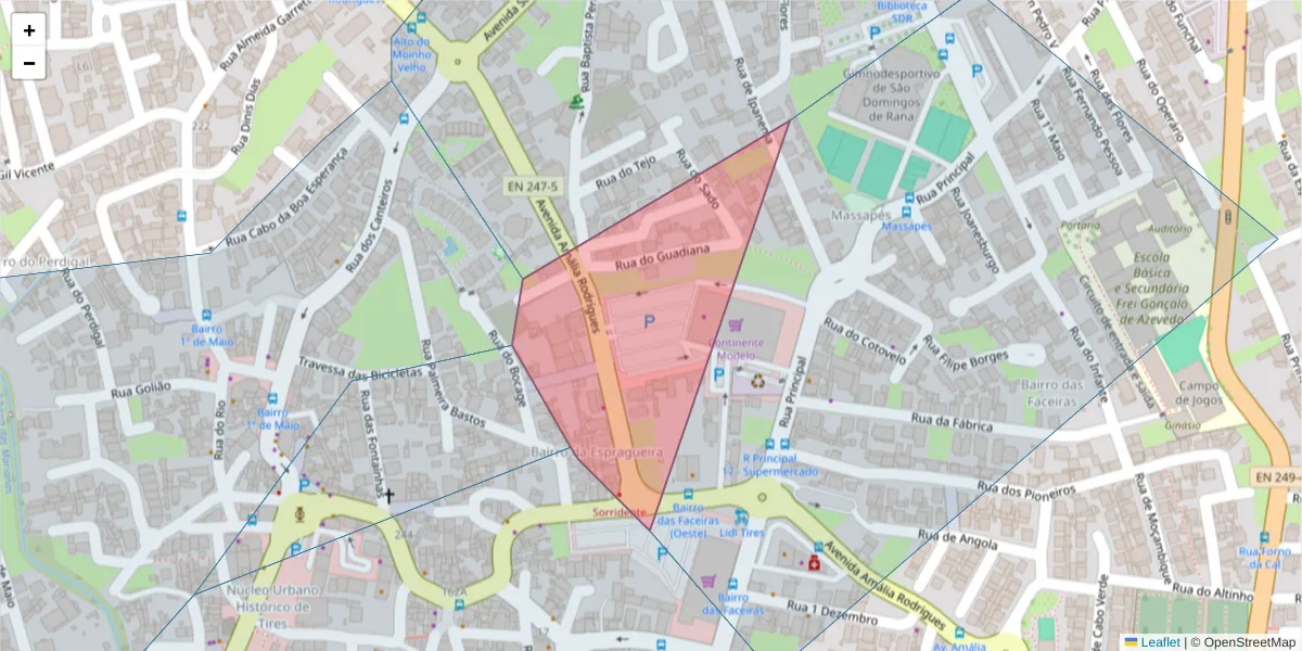 Mapa detalhado do código postal 2785-204 com limites, códigos postais vizinhos e agências dos correios