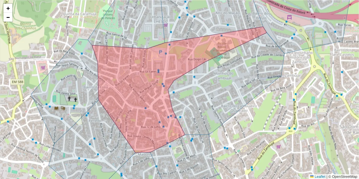 Mapa detalhado do código postal 2785 com limites, códigos postais vizinhos e agências dos correios