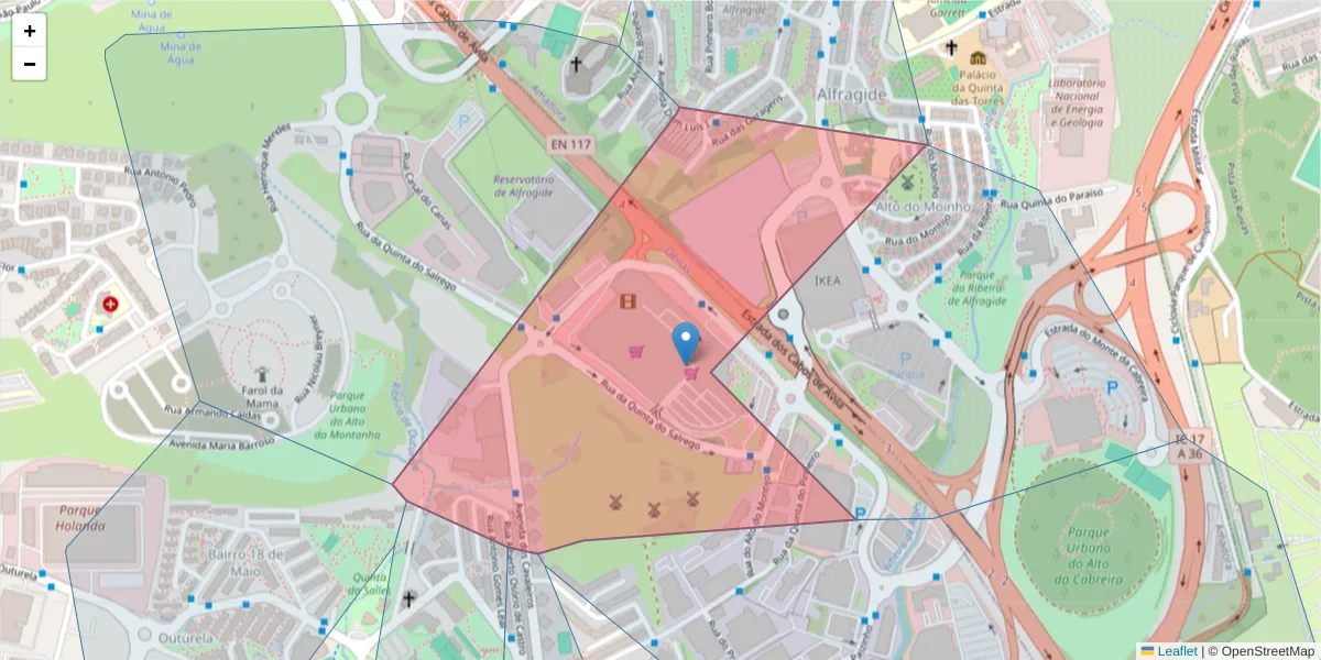 Mapa detalhado do código postal 2790-045 com limites, códigos postais vizinhos e agências dos correios