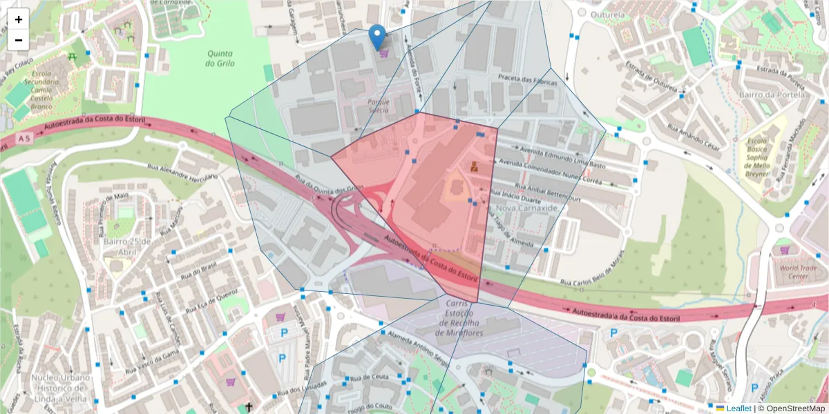 Mapa detalhado do código postal 2790-071 com limites, códigos postais vizinhos e agências dos correios