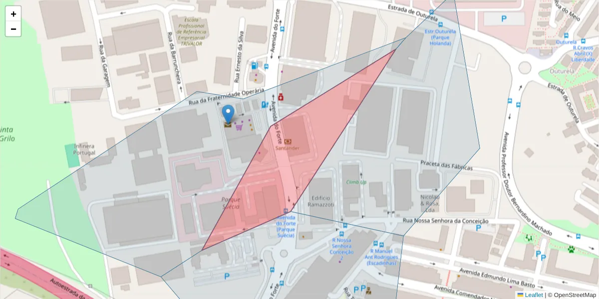Mapa detalhado do código postal 2790-072 com limites, códigos postais vizinhos e agências dos correios