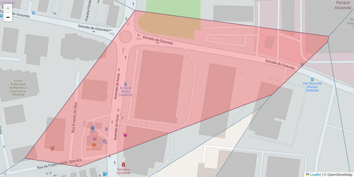 Mapa detalhado do código postal 2790-074 com limites, códigos postais vizinhos e agências dos correios