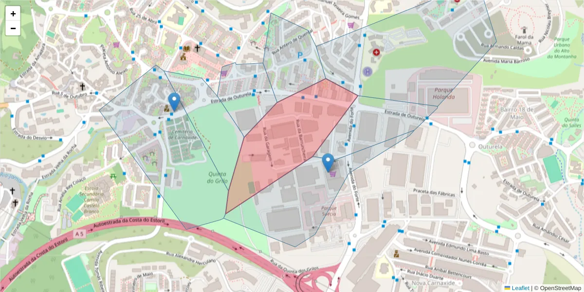 Mapa detalhado do código postal 2790-078 com limites, códigos postais vizinhos e agências dos correios