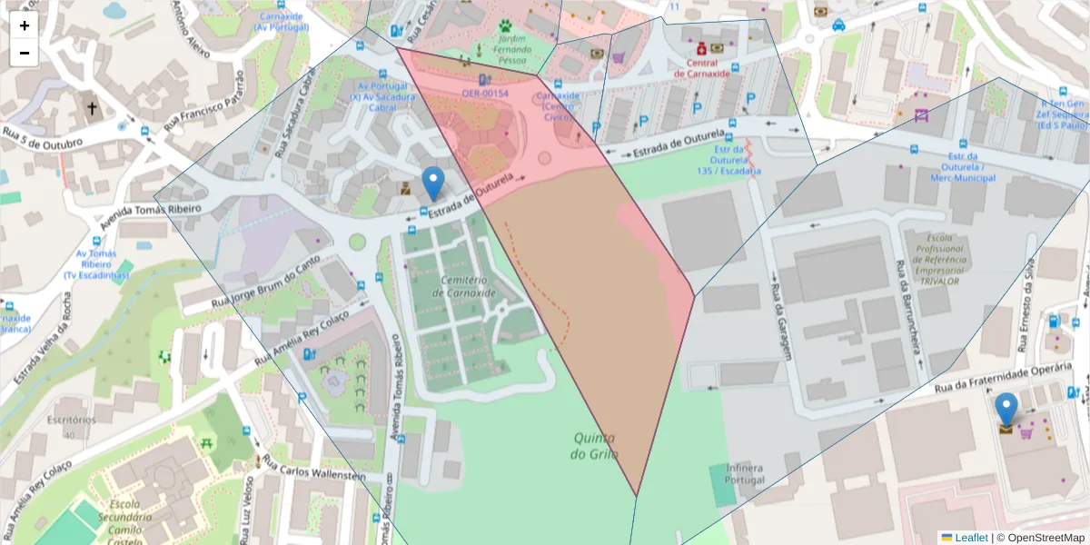 Mapa detalhado do código postal 2790-130 com limites, códigos postais vizinhos e agências dos correios