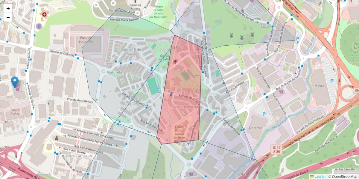 Mapa detalhado do código postal 2790-239 com limites, códigos postais vizinhos e agências dos correios