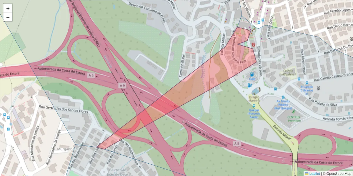 Mapa detalhado do código postal 2790-340 com limites, códigos postais vizinhos e agências dos correios