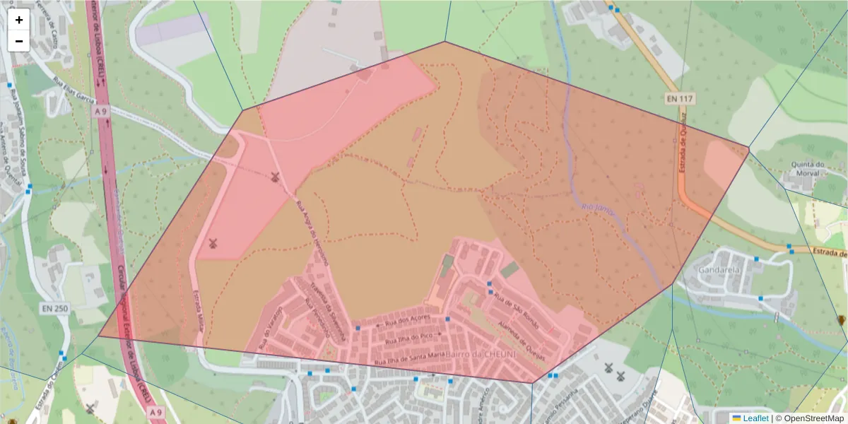 Mapa detalhado do código postal 2790-436 com limites, códigos postais vizinhos e agências dos correios