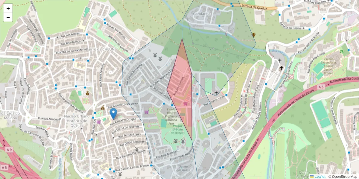 Mapa detalhado do código postal 2790-448 com limites, códigos postais vizinhos e agências dos correios
