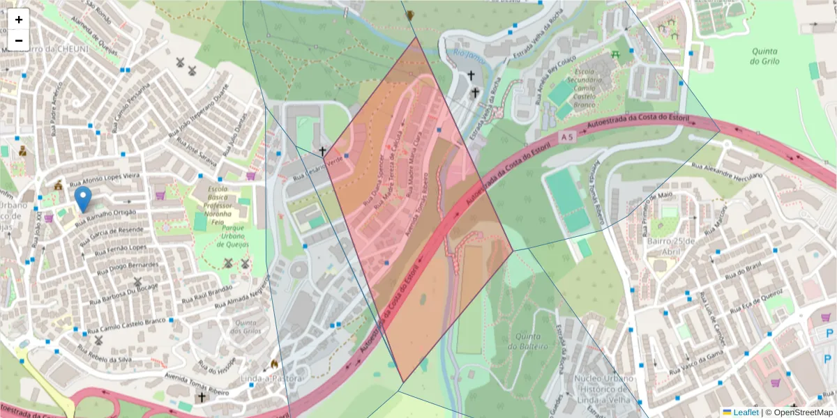 Mapa detalhado do código postal 2790-468 com limites, códigos postais vizinhos e agências dos correios