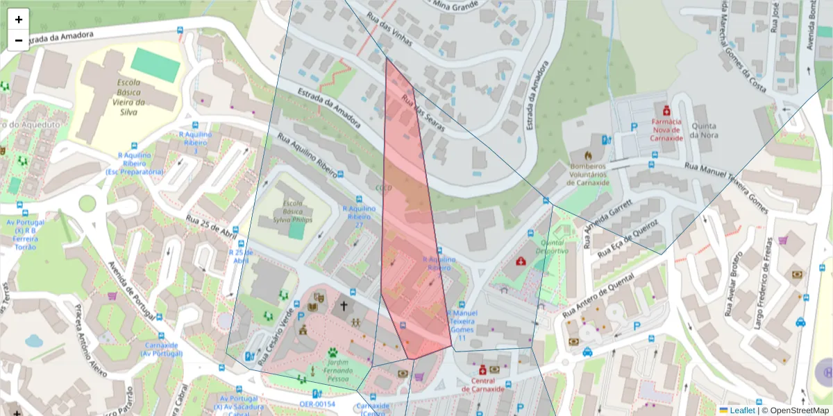 Mapa detalhado do código postal 2790-488 com limites, códigos postais vizinhos e agências dos correios