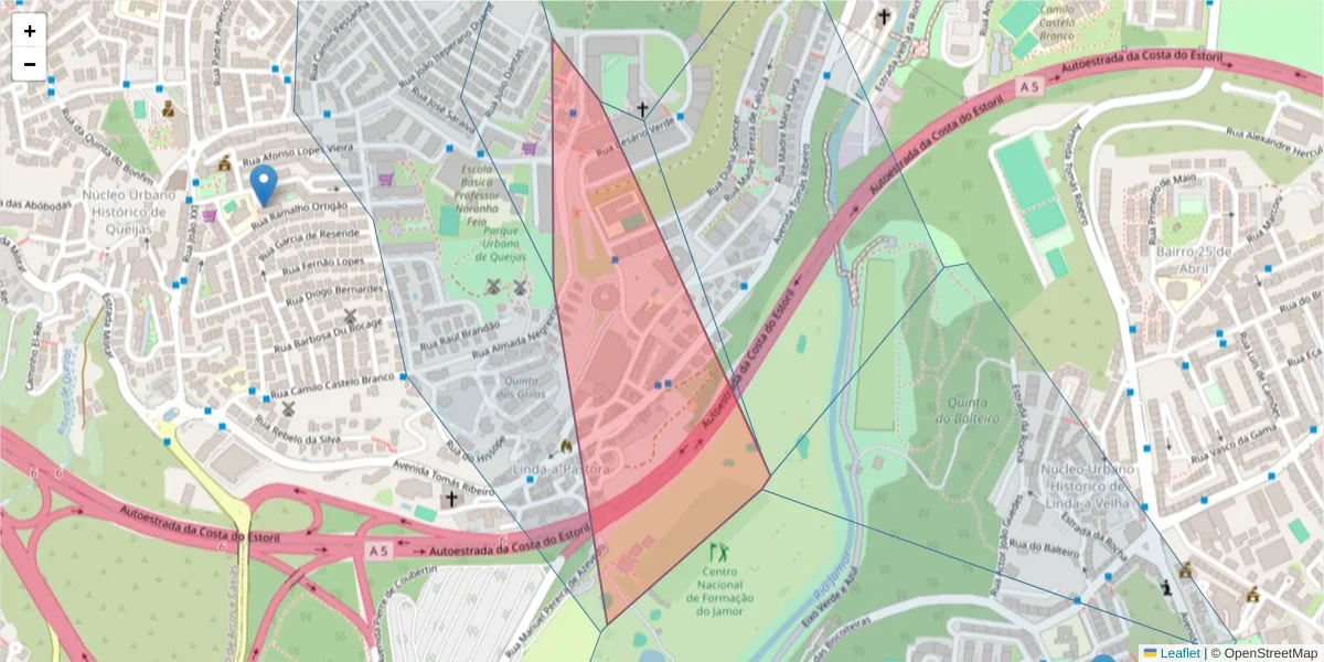 Mapa detalhado do código postal 2790-491 com limites, códigos postais vizinhos e agências dos correios