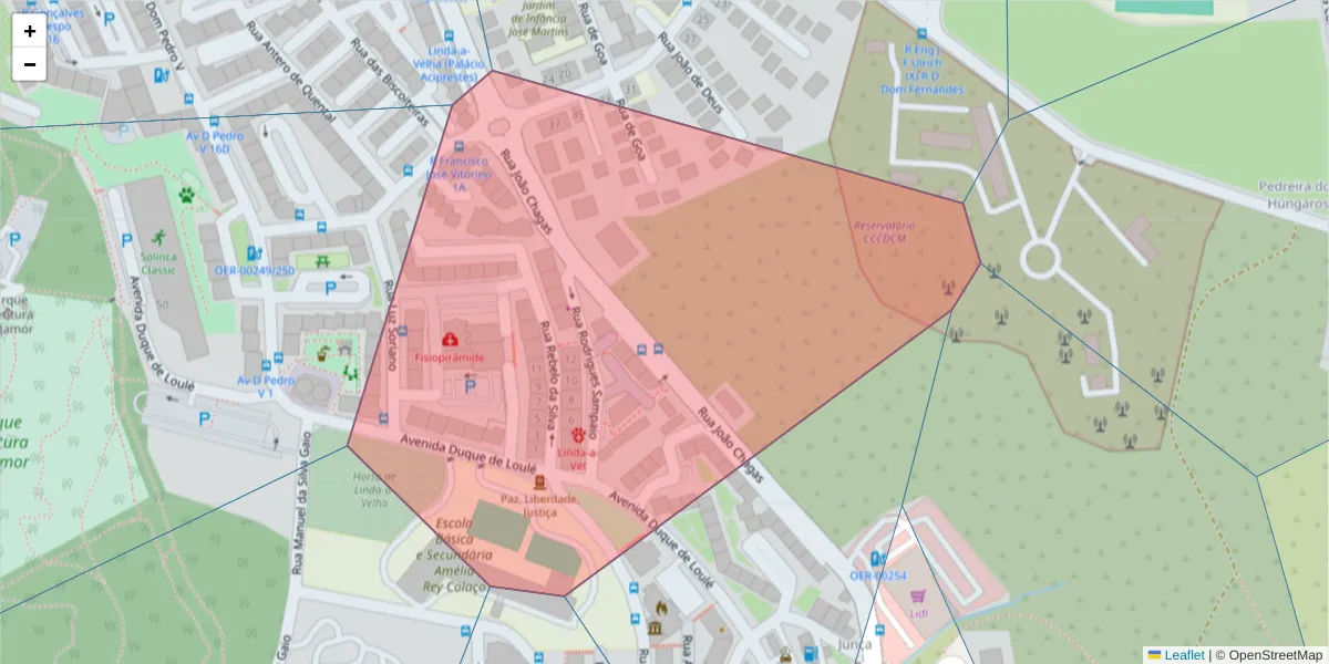 Mapa detalhado do código postal 2795-175 com limites, códigos postais vizinhos e agências dos correios