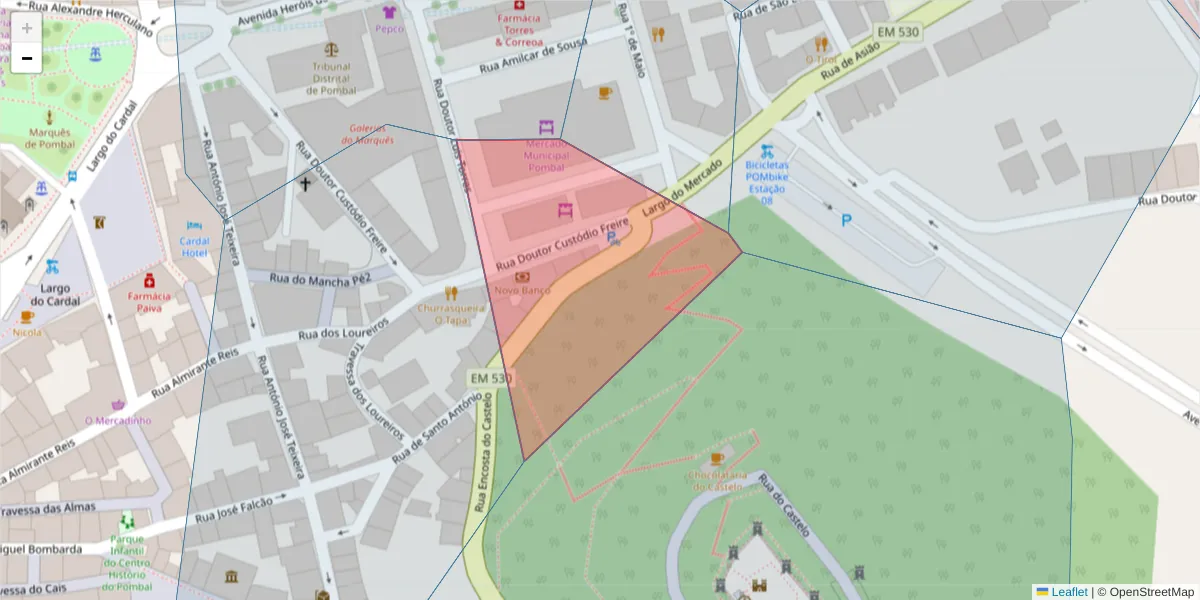 Mapa detalhado do código postal 3100-011 com limites, códigos postais vizinhos e agências dos correios