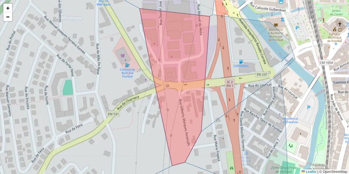 Mapa detalhado do código postal 3100-394 com limites, códigos postais vizinhos e agências dos correios