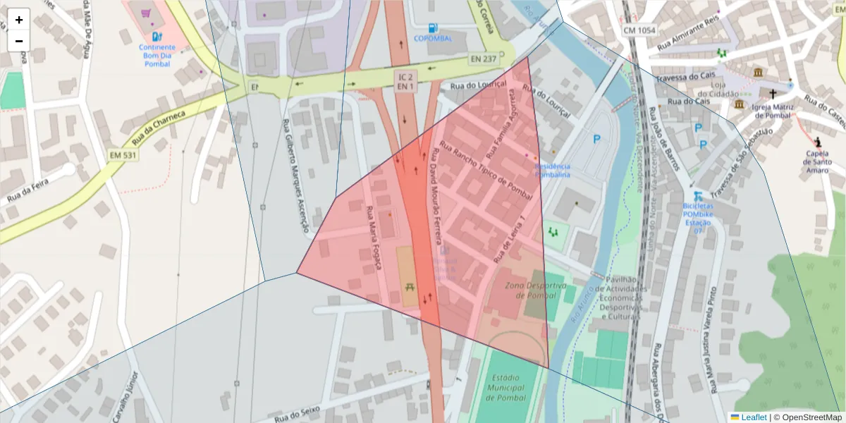 Mapa detalhado do código postal 3100-430 com limites, códigos postais vizinhos e agências dos correios