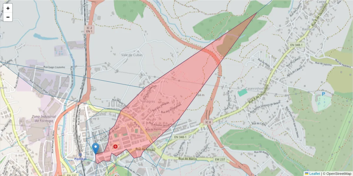 Mapa detalhado do código postal 3100-462 com limites, códigos postais vizinhos e agências dos correios