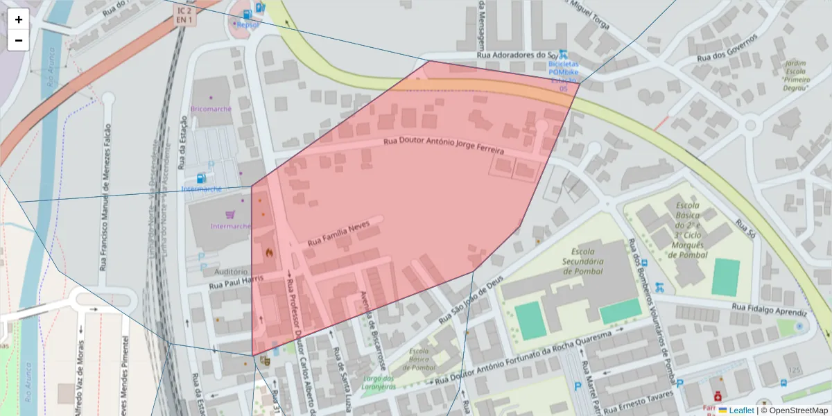 Mapa detalhado do código postal 3100-492 com limites, códigos postais vizinhos e agências dos correios