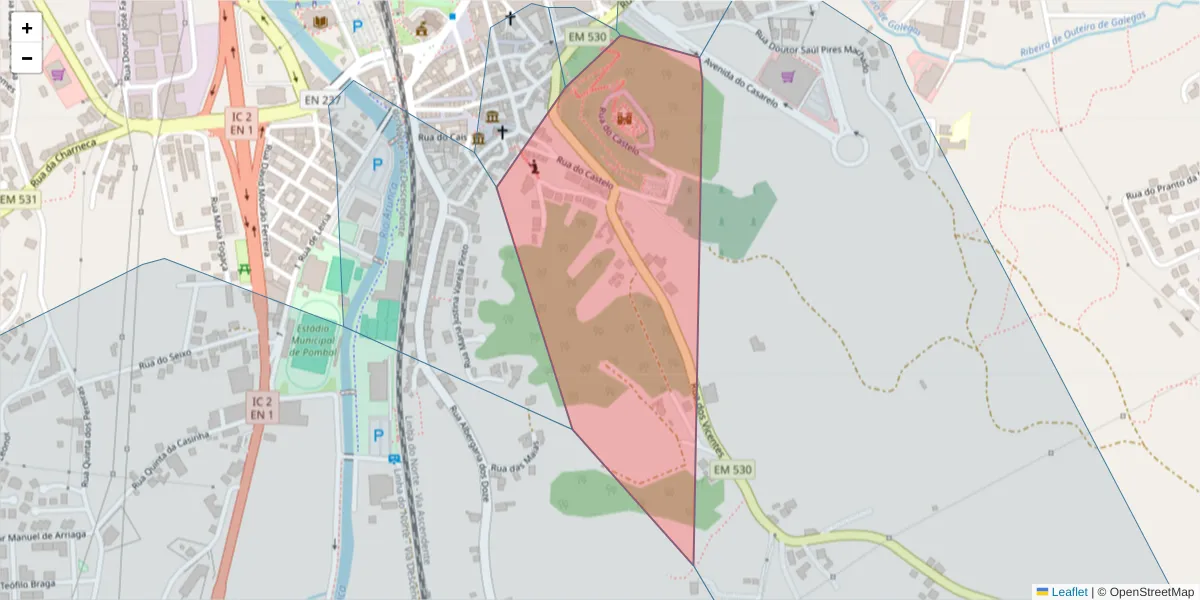 Mapa detalhado do código postal 3100-826 com limites, códigos postais vizinhos e agências dos correios