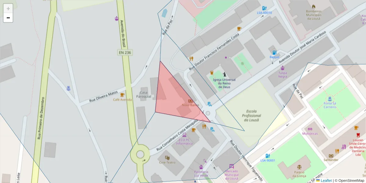 Mapa detalhado do código postal 3200-002 com limites, códigos postais vizinhos e agências dos correios