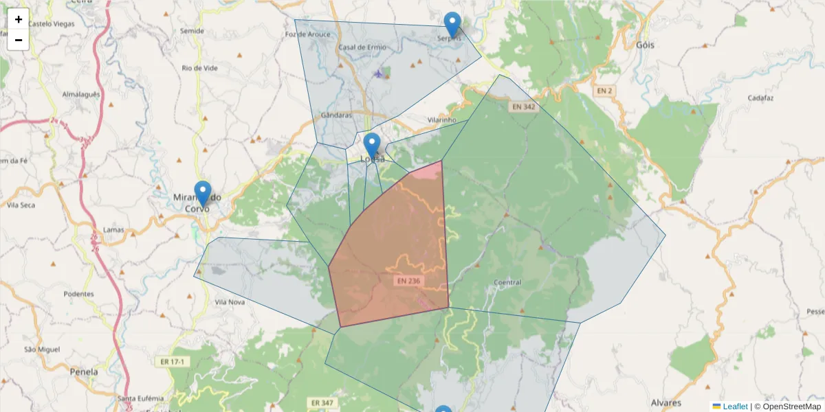 Mapa detalhado do código postal 3200-120 com limites, códigos postais vizinhos e agências dos correios