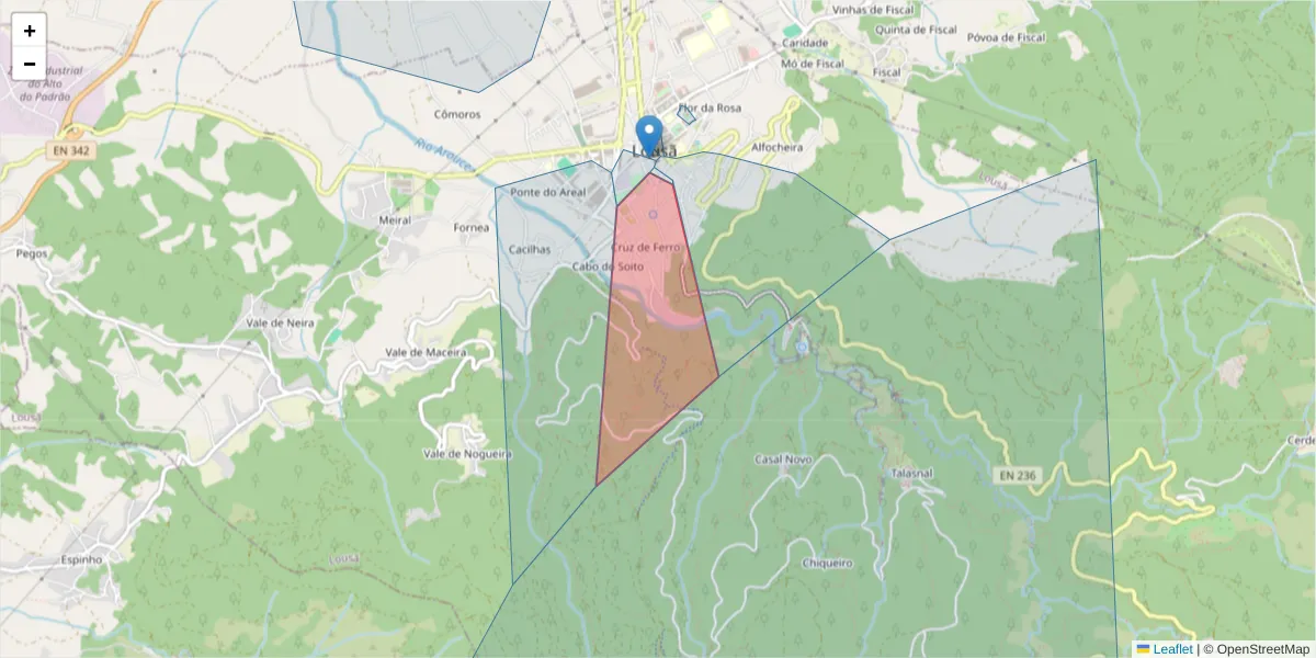 Mapa detalhado do código postal 3200-248 com limites, códigos postais vizinhos e agências dos correios