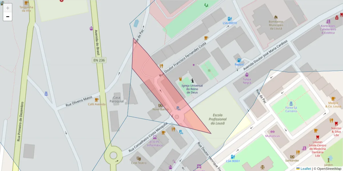 Mapa detalhado do código postal 3200-265 com limites, códigos postais vizinhos e agências dos correios