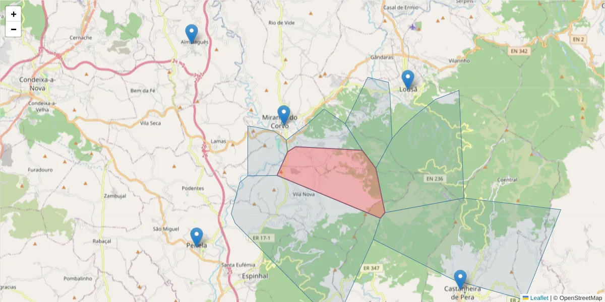 Mapa detalhado do código postal 3220-119 com limites, códigos postais vizinhos e agências dos correios