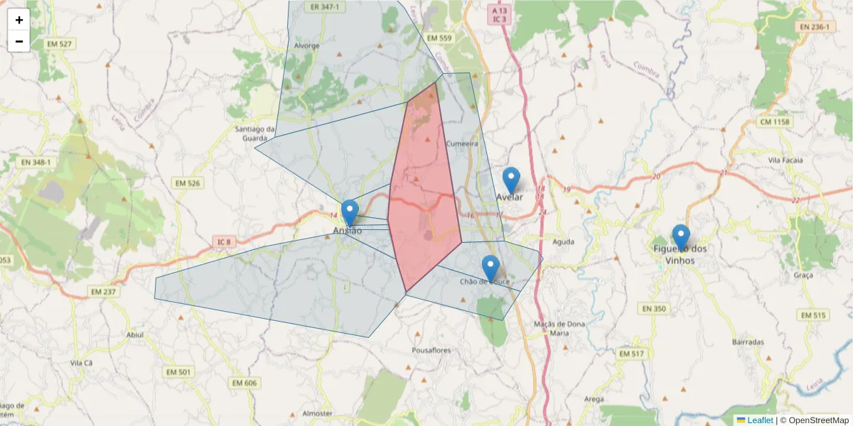 Mapa detalhado do código postal 3240-235 com limites, códigos postais vizinhos e agências dos correios