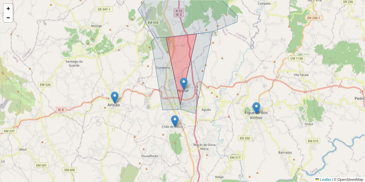 Mapa detalhado do código postal 3240-326 com limites, códigos postais vizinhos e agências dos correios