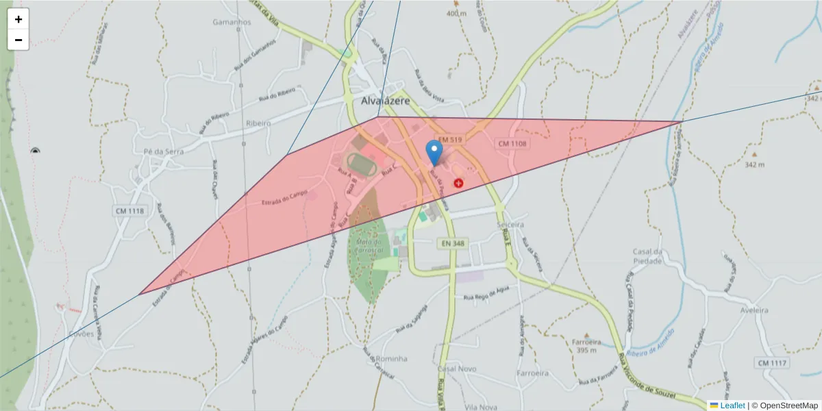 Mapa detalhado do código postal 3250-103 com limites, códigos postais vizinhos e agências dos correios